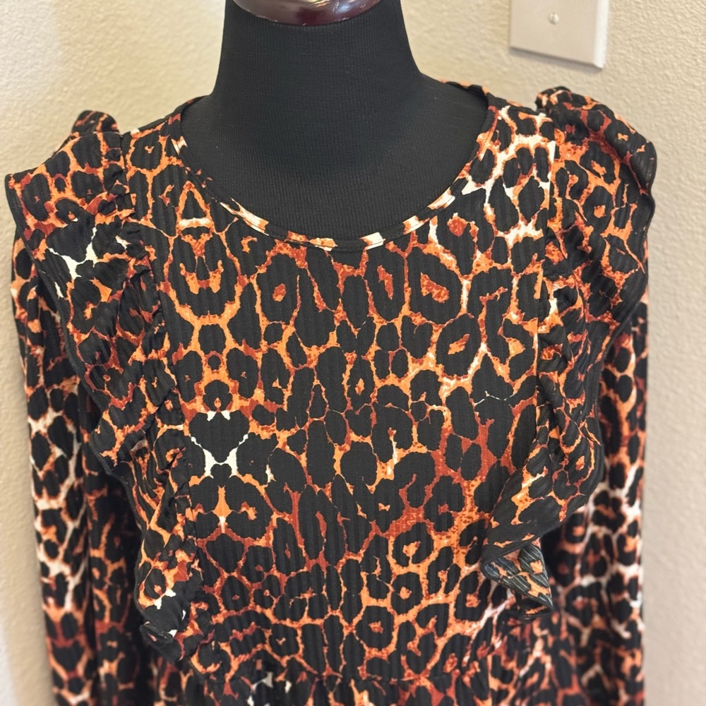 2 FOR $25ASOS DESIGN ANIMAL PRINT RUFFLE FRONT MINI DRESS LONG SLEEVE CHEETAH 8 - Picture 3 of 10